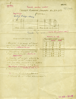 Dessin technique d'un manche de marteau de ciseleur envoyé par la société Hammel, Riglander & Co, 27 janvier 1959. © Région Bourgogne-Franche-Comté, Inventaire du patrimoine Dessin technique d'un manche de marteau de ciseleur envoyé par la société Hammel, Riglander & Co, 27 janvier 1959. © Région Bourgogne-Franche-Comté, Inventaire du patrimoine