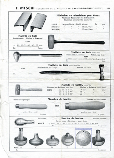 Exemples de manches fabriqués par Félix Coulot [catalogue de fournitures de la société F. Witschi, p. 253], années 1950 ? © Région Bourgogne-Franche-Comté, Inventaire du patrimoine