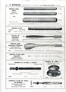 Exemples de manches fabriqués par Félix Coulot [catalogue de fournitures de la société F. Witschi, p. 254], années 1950 ? © Région Bourgogne-Franche-Comté, Inventaire du patrimoine