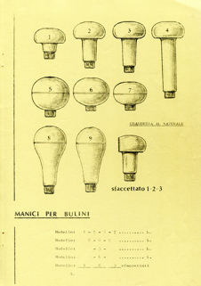 Exemples de manches fabriqués par M Coulot [catalogue de fournitures de la société Dell'Acqua Enrico & C, p. 2], années 1960-1970. © Région Bourgogne-Franche-Comté, Inventaire du patrimoine
