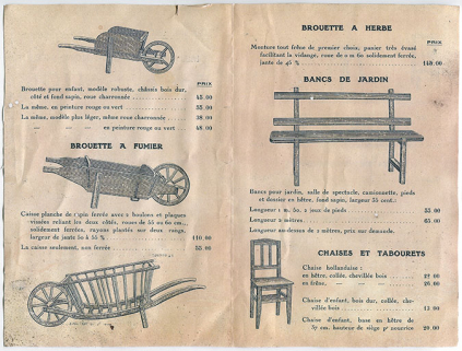 Menuiserie - charronnage Emile Sauge, fabricant. Montlebon, par Morteau (Doubs). Tarif août 1931, p. 2 et 3. © Région Bourgogne-Franche-Comté, Inventaire du patrimoine Menuiserie - charronnage Emile Sauge, fabricant. Montlebon, par Morteau (Doubs). Tarif août 1931, p. 2 et 3. © Région Bourgogne-Franche-Comté, Inventaire du patrimoine