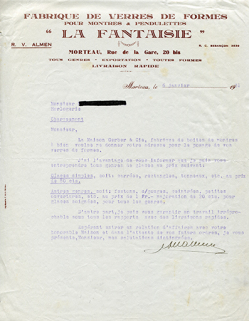 Papier à en-tête de la fabrique de verres de forme La Fantaisie, 6 janvier 1931. © Région Bourgogne-Franche-Comté, Inventaire du patrimoine