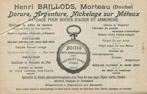 Publicité pour la fabrique d'Henri Baillods, 1902. © Région Bourgogne-Franche-Comté, Inventaire du patrimoine