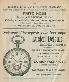 Publicité pour la fabrique d'horlogerie Lucien Deleule, 1902. © Région Bourgogne-Franche-Comté, Inventaire du patrimoine