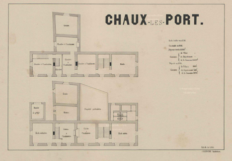 Plan masse de la maison commune en 1888. © Région Bourgogne-Franche-Comté, Inventaire du patrimoine