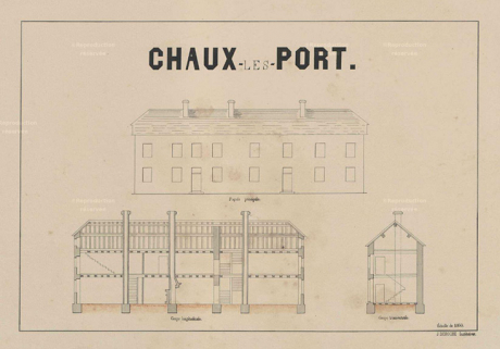 Plans des coupes et façades de la maison commune en 1888. © Région Bourgogne-Franche-Comté, Inventaire du patrimoine
