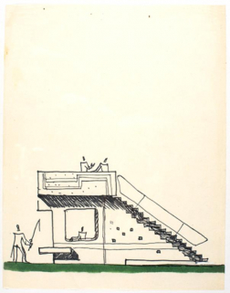 Esquisse en élévation de l'escalier extérieur, André Maisonnier, s.d., ca. 1960-1965, Archives privées. © Région Bourgogne-Franche-Comté, Inventaire du patrimoine
