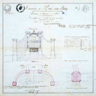 Plans pour la porte d'entrée du futur cimetière. © Région Bourgogne-Franche-Comté, Inventaire du patrimoine