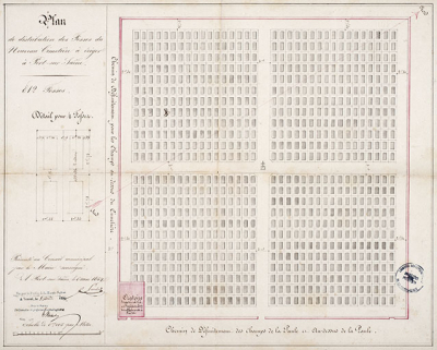 Plan de distribution des fossés au nouveau cimetière. © Région Bourgogne-Franche-Comté, Inventaire du patrimoine