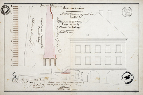 Elévation de la façade ouest (1836). © Région Bourgogne-Franche-Comté, Inventaire du patrimoine