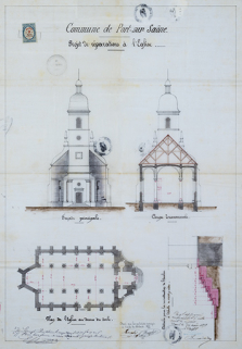 Plan pour projets de réparations, 1877. © Région Bourgogne-Franche-Comté, Inventaire du patrimoine Plan pour projets de réparations, 1877. © Région Bourgogne-Franche-Comté, Inventaire du patrimoine