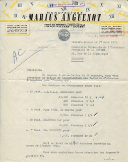 Papier à en-tête de la société Manufacture Marius Anguenot, 27 mars 1953. © Région Bourgogne-Franche-Comté, Inventaire du patrimoine