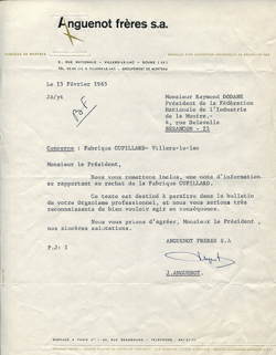 Papier à en-tête de la société Anguenot Frères SA, 15 février 1965. © Région Bourgogne-Franche-Comté, Inventaire du patrimoine Papier à en-tête de la société Anguenot Frères SA, 15 février 1965. © Région Bourgogne-Franche-Comté, Inventaire du patrimoine
