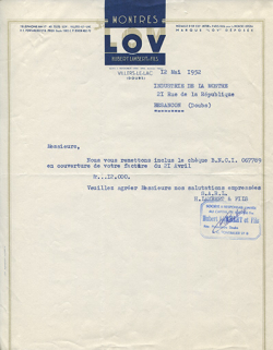 Papier à en-tête de la société Hubert Lambert et Fils, 12 mai 1952. © Région Bourgogne-Franche-Comté, Inventaire du patrimoine Papier à en-tête de la société Hubert Lambert et Fils, 12 mai 1952. © Région Bourgogne-Franche-Comté, Inventaire du patrimoine