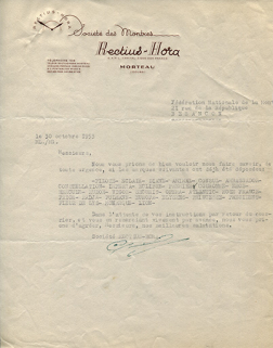 Papier à en-tête de la société Rectius-Hora, 30 octobre 1953. © Région Bourgogne-Franche-Comté, Inventaire du patrimoine