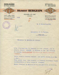 Papier à en-tête de la société Hubert Bergeon, 18 septembre 1950. © Région Bourgogne-Franche-Comté, Inventaire du patrimoine Papier à en-tête de la société Hubert Bergeon, 18 septembre 1950. © Région Bourgogne-Franche-Comté, Inventaire du patrimoine