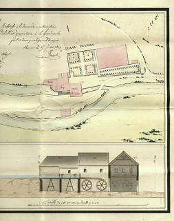 Plan et profil relatifs à la demande en autorisation d'usine formée par le Sr Joseph Bobillier, propriétaire à la Grand'Combe [détail], 15 juillet 1822 © Région Bourgogne-Franche-Comté, Inventaire du patrimoine