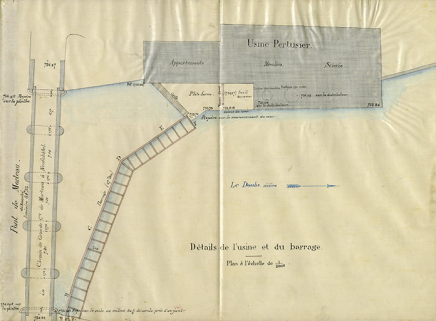 Commune de Morteau. Réglementation d’eau de l’usine des consorts Pertusier. Dessins de détail [... de l'usine et du barrage], 5 juin 1897. © Région Bourgogne-Franche-Comté, Inventaire du patrimoine