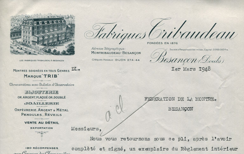 Papier à en-tête, détail de la partie supérieure, 1948. © Région Bourgogne-Franche-Comté, Inventaire du patrimoine Papier à en-tête, détail de la partie supérieure, 1948. © Région Bourgogne-Franche-Comté, Inventaire du patrimoine