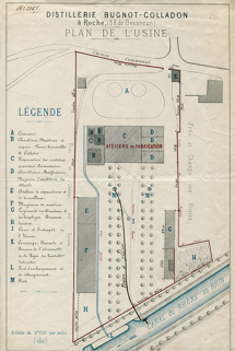 Distillerie Bugnot-Colladon à Roche - Plan de l'usine, s.d. [1870]. © Région Bourgogne-Franche-Comté, Inventaire du patrimoine