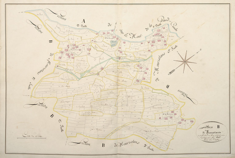 Cadastre de la commune de Grand'Combe-Châteleu. Atlas parcellaire, 1816, section B 4e feuille, 1/2 500. © Région Bourgogne-Franche-Comté, Inventaire du patrimoine Cadastre de la commune de Grand'Combe-Châteleu. Atlas parcellaire, 1816, section B 4e feuille, 1/2 500. © Région Bourgogne-Franche-Comté, Inventaire du patrimoine