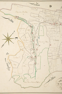 Cadastre de la commune de Montlebon. Atlas parcellaire, 1814, section D 2e feuille [détail : partie gauche], 1/2 500. © Région Bourgogne-Franche-Comté, Inventaire du patrimoine