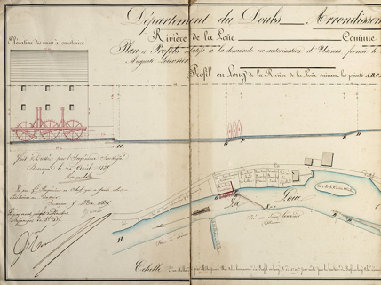Plan et profils relatifs à la demande en autorisation d'usines formée le 2 juillet 1832 par le sieur Auguste Louvrier, 1835. © Région Bourgogne-Franche-Comté, Inventaire du patrimoine Plan et profils relatifs à la demande en autorisation d'usines formée le 2 juillet 1832 par le sieur Auguste Louvrier, 1835. © Région Bourgogne-Franche-Comté, Inventaire du patrimoine