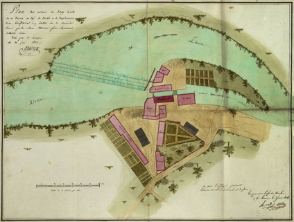 Plan des usines de Scey la ville ou en Varais [...] et de l'emplacement d'une tréfilerie à y établir [...], 1823. © Région Bourgogne-Franche-Comté, Inventaire du patrimoine