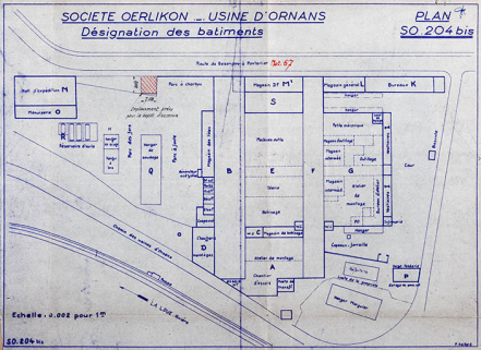 Usine d'Ornans. Désignation des bâtiments, tirage, s.d. [milieu 20e siècle]. © Région Bourgogne-Franche-Comté, Inventaire du patrimoine