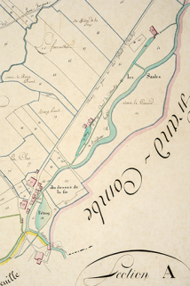 Cadastre de la commune des Gras. Atlas parcellaire, 1816, section A 1ère feuille [détail : les Saules et le Dessus de la Fin], 1/2 500. © Région Bourgogne-Franche-Comté, Inventaire du patrimoine