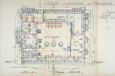 Société coopérative de fromagerie de Frasne. Construction d'une fromagerie, rez-de-chaussée, 1926. © Région Bourgogne-Franche-Comté, Inventaire du patrimoine