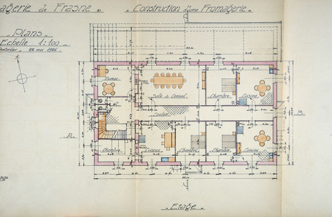 Société coopérative de fromagerie de Frasne. Construction d'une fromagerie, étage, 1926. © Région Bourgogne-Franche-Comté, Inventaire du patrimoine