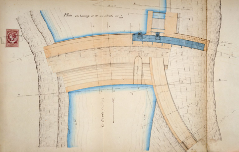 Projet d'exécution des ouvrages hydrauliques et des bâtiments. Dessin de détail du barrage [...], 1904. © Région Bourgogne-Franche-Comté, Inventaire du patrimoine