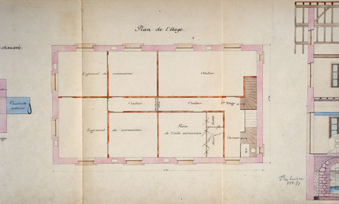 Projet d'exécution des ouvrages hydrauliques. Dessin du bâtiment [...]. Plan de l'étage, 1903. © Région Bourgogne-Franche-Comté, Inventaire du patrimoine
