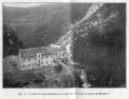 Poste de transformation et usine sur la Loue en amont de Mouthier, s.d. [1922]. © Région Bourgogne-Franche-Comté, Inventaire du patrimoine