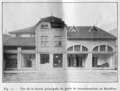 Vue de la façade principale du poste de transformation de Mouthier. Cellules pour les transformateurs, s.d. [1922]. © Région Bourgogne-Franche-Comté, Inventaire du patrimoine