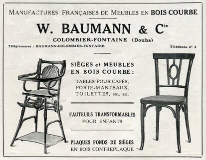 Manufacture française de meubles en bois courbé, encart publicitaire, s.d. [1923]. © Région Bourgogne-Franche-Comté, Inventaire du patrimoine