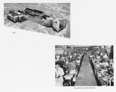 Vue d'ensemble et intérieur de l'atelier du bloc-ébauche, photogr., s.d. [vers 1954]. © Région Bourgogne-Franche-Comté, Inventaire du patrimoine