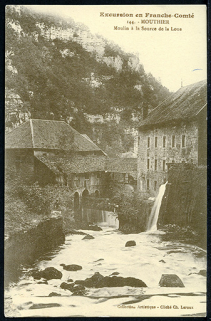 Mouthier - Moulins à la source de la Loue, carte postale, s.d. [fin 19e ou début 20e siècle]. © Région Bourgogne-Franche-Comté, Inventaire du patrimoine