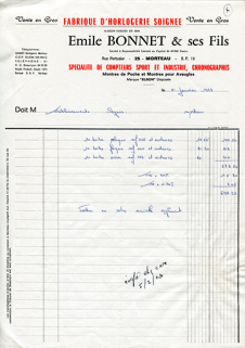 Papier à en-tête de la Sarl Emile Bonnet et ses Fils, 31 janvier 1973. © Région Bourgogne-Franche-Comté, Inventaire du patrimoine