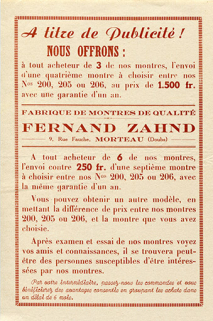 Annonce publicitaire de la société Zahnd, milieu 20e siècle. © Région Bourgogne-Franche-Comté, Inventaire du patrimoine
