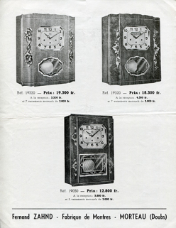 Fernand Zahnd - Fabrique de montres - Morteau (Doubs) [tarif des carillons : verso], 1954. © Région Bourgogne-Franche-Comté, Inventaire du patrimoine