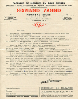 Courrier d'accompagnement d'une vente de montre par soumission, vers 1954. © Région Bourgogne-Franche-Comté, Inventaire du patrimoine