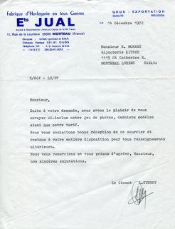Papier à en-tête des Ets Jual, 14 décembre 1972. © Région Bourgogne-Franche-Comté, Inventaire du patrimoine Papier à en-tête des Ets Jual, 14 décembre 1972. © Région Bourgogne-Franche-Comté, Inventaire du patrimoine