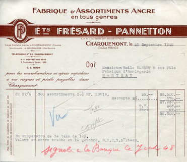 Papier à en-tête des Ets Frésard-Pannetton, 25 septembre 1948. © Région Bourgogne-Franche-Comté, Inventaire du patrimoine