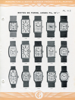 Catalogue de la Manufacture de Boîtes de Montres Gerber Frères, décennies 1920-1930 : pl. 11, boîtes de forme, anses fil, 10 1/2'''. © Région Bourgogne-Franche-Comté, Inventaire du patrimoine Catalogue de la Manufacture de Boîtes de Montres Gerber Frères, décennies 1920-1930 : pl. 11, boîtes de forme, anses fil, 10 1/2'''. © Région Bourgogne-Franche-Comté, Inventaire du patrimoine