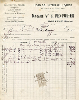 Papier à en-tête de Mme Veuve E. Pertusier, 9 juillet 1909. © Région Bourgogne-Franche-Comté, Inventaire du patrimoine