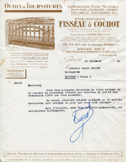 Papier à en-tête des Ets Fisseau & Cochot, 19 décembre 1949. © Région Bourgogne-Franche-Comté, Inventaire du patrimoine