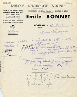 Papier à en-tête d'Emile Bonnet, 19 août 1939. © Région Bourgogne-Franche-Comté, Inventaire du patrimoine