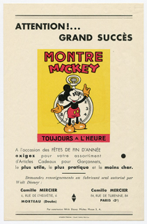 [Publicité des Ets Camille Mercier pour la montre Mickey], milieu 20e siècle. © Région Bourgogne-Franche-Comté, Inventaire du patrimoine